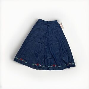 Napa Valley Jean Maxi Skirt Size 10 Embroidered Flower Blue Denim Western Modest